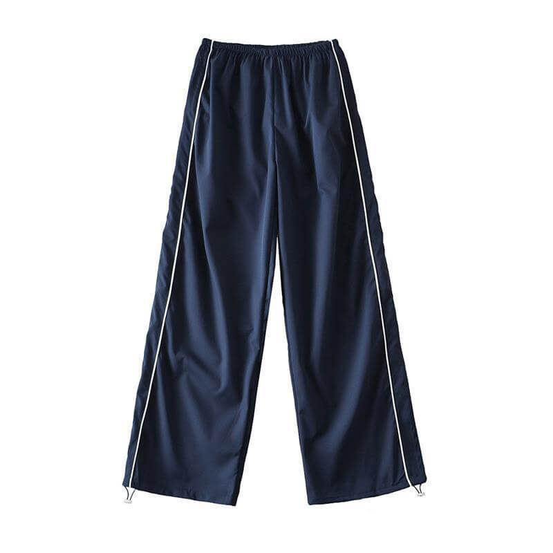 Navy oversized baggy high-waisted sweatpants for women with side pockets and white stripes, breathable and stretchy for comfort - SF1031